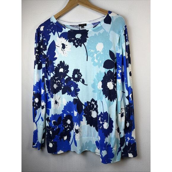 Talbots Womens 1X Floral Sweater Lightweight Cotton Tencel Bloomcore Blue XL - Picture 4 of 12